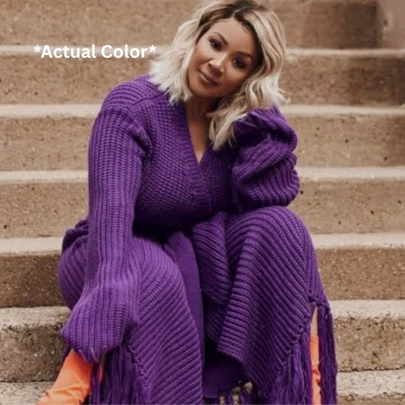 HANIFA MIYA KNIT CARDIGAN DRESS IN EGGPLANT /PLUM - Picture 11 of 11